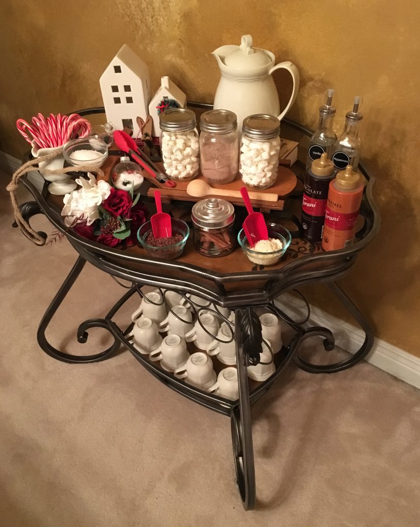 Bar cart turned to hot cocoa bar