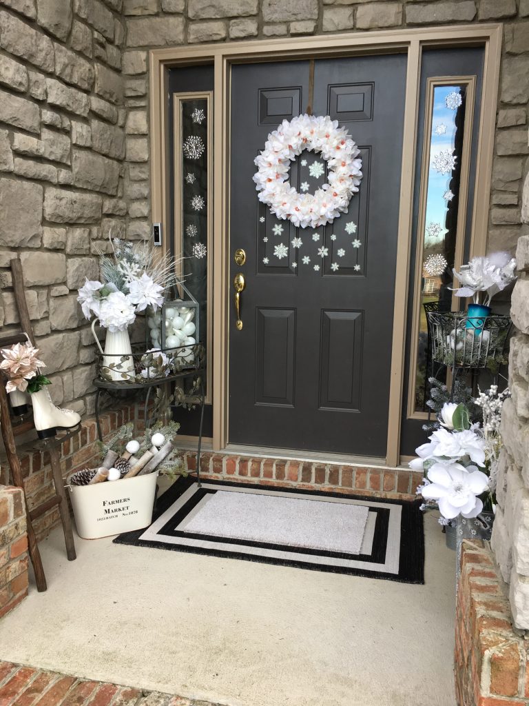 Winter white front porch decor