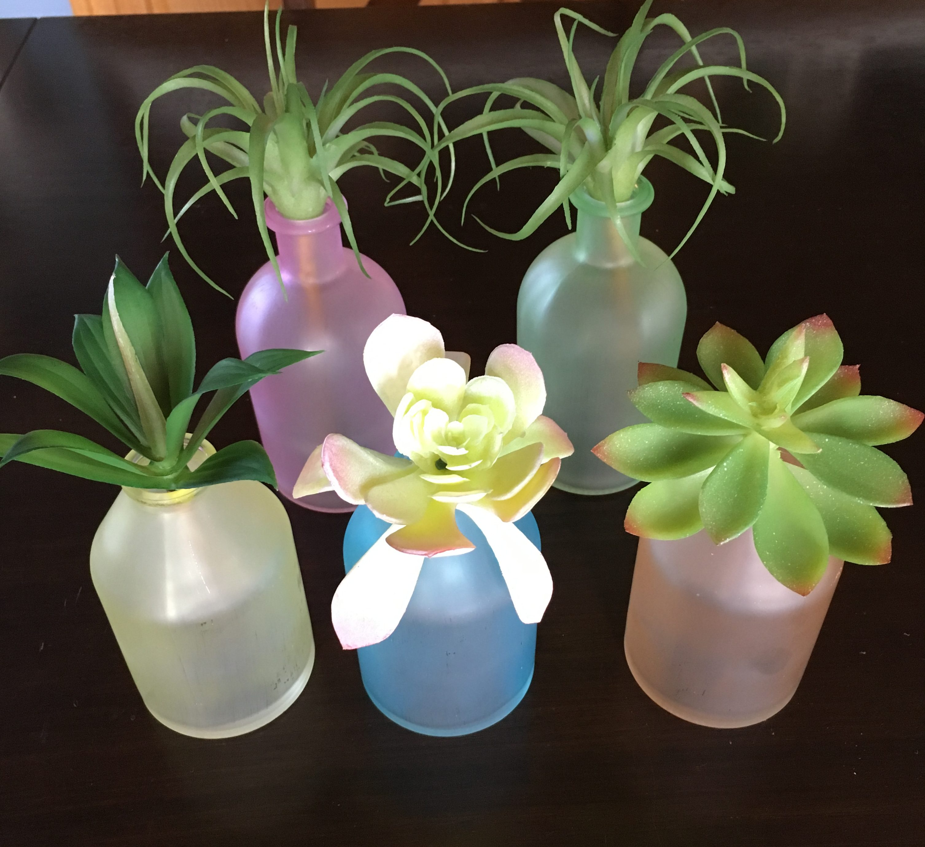 spring decor using DIY seaglass budvases