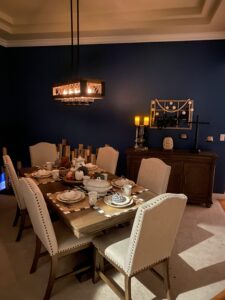 Rustic dining room, blue paint, dining room decor