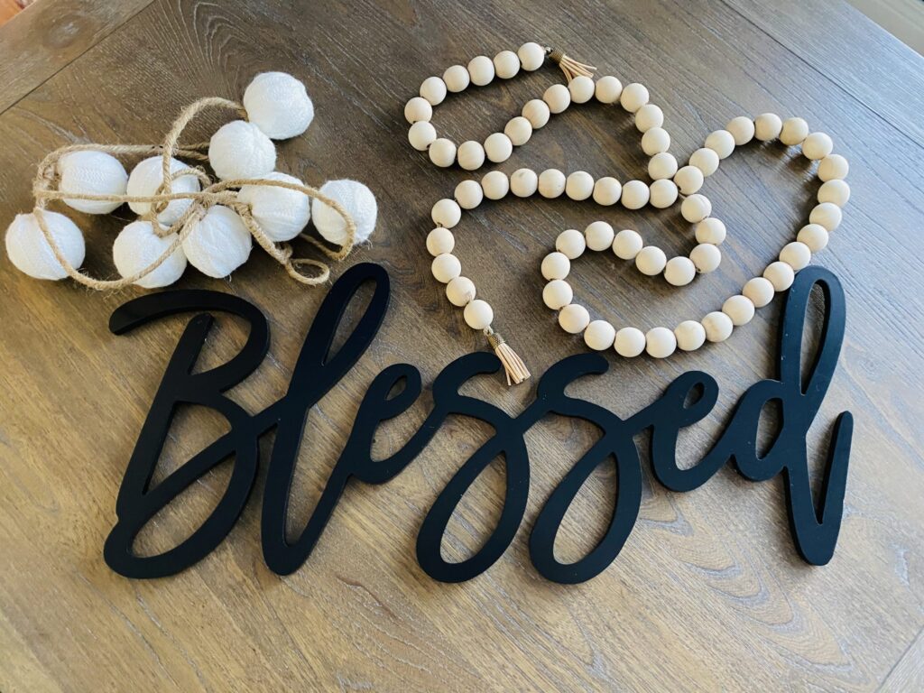 Farmhouse wall decor, blessed decor, wall words, farmhouse beads