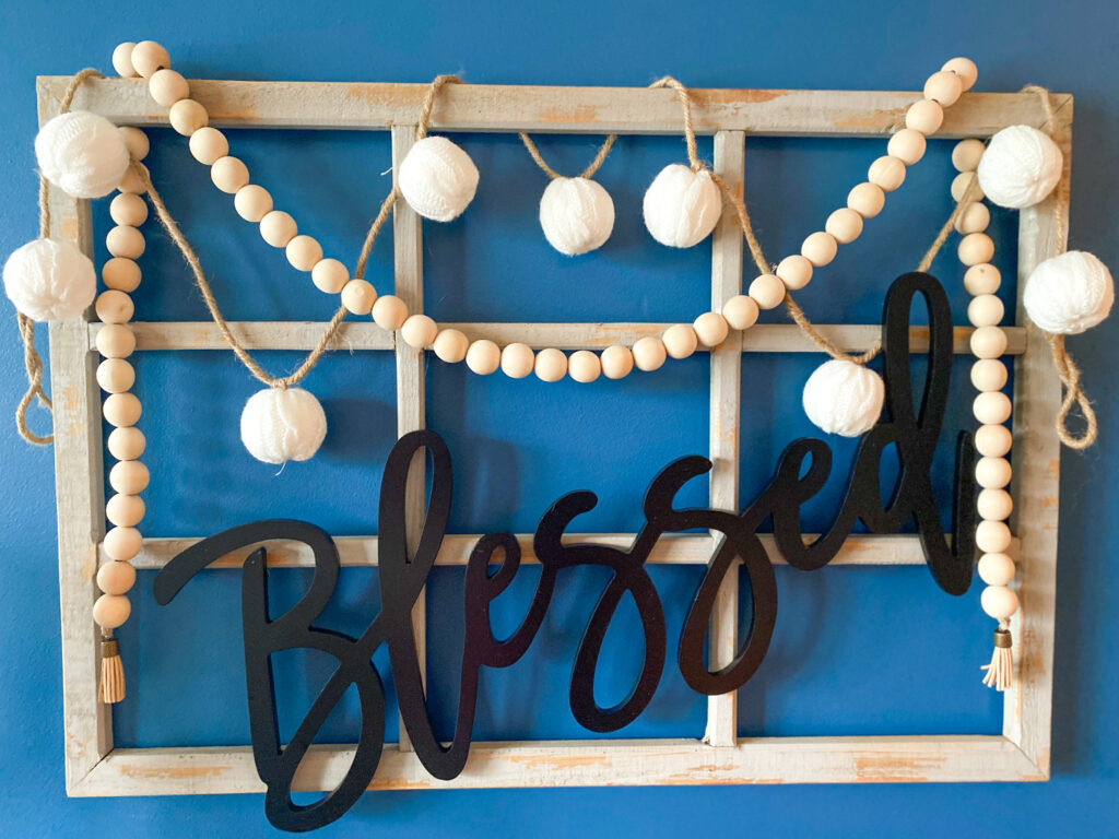 DIY, wall decor, farmhouse beads, rustic decor, dining room, wall words, farmhouse decor, blessed