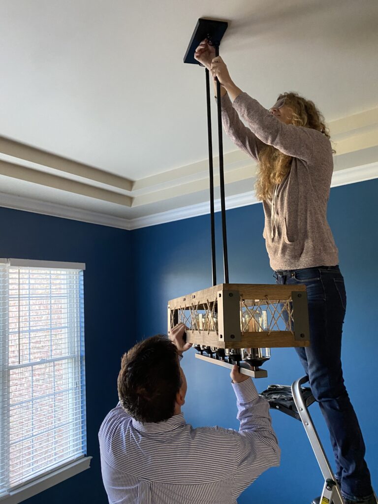 Lowes, lighting, light fixture, rustic light, farmhouse light, dining room light