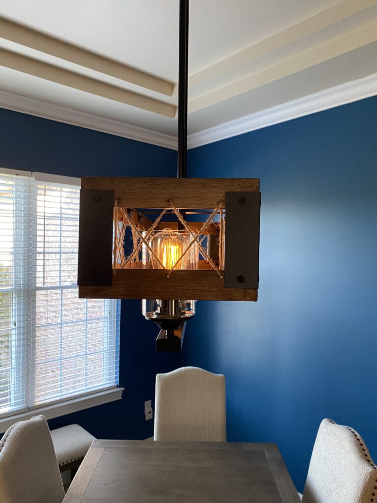 Dining room lighting, dining room light, Lowes, rustic light, farmhouse light