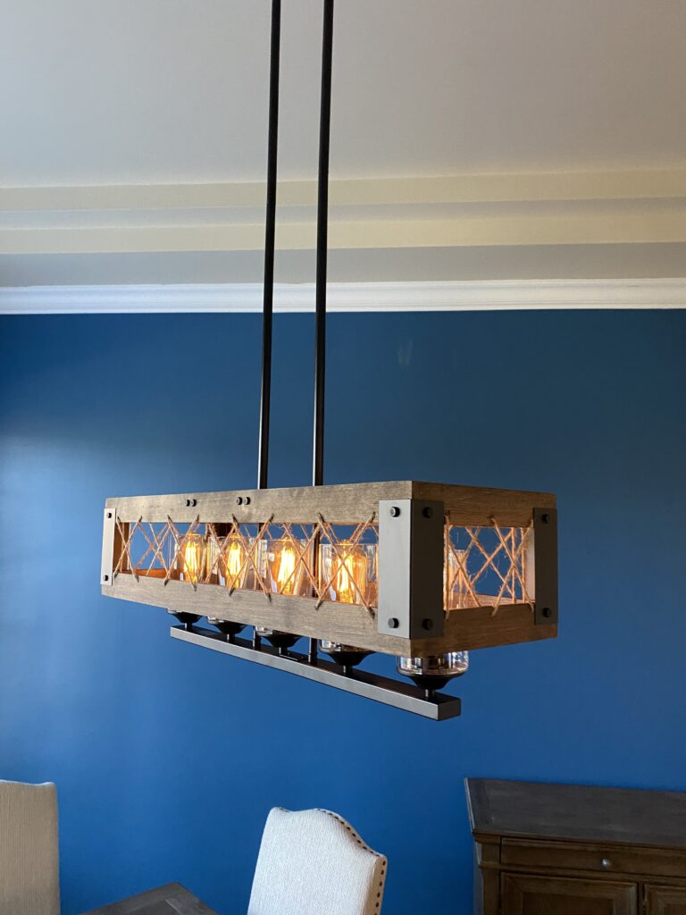 Dining room lighting, dining room light, Lowes, rustic light, farmhouse light